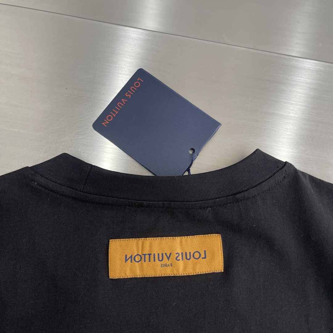 ルイヴィトンtシャツコピー 純綿 トップス 虹 プリント 半袖 シンプル ブラック_7