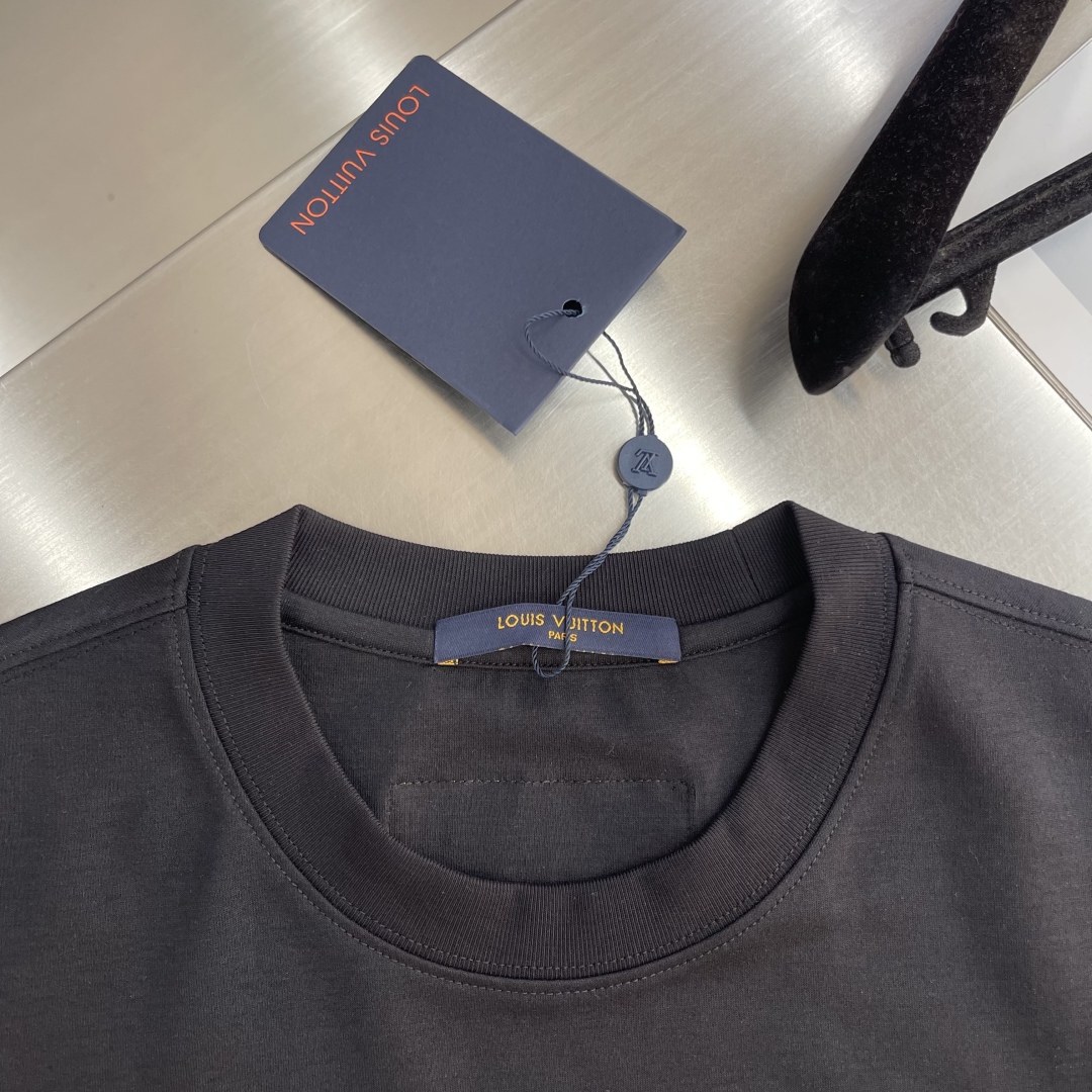 レディース ルイヴィトンtシャツ偽物 純綿 トップス プリント 半袖 男女兼用 ブラック_6