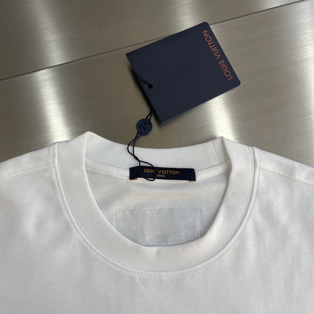 メルカリ ルイヴィトンtシャツ激安通販 純綿 トップス プリント 半袖 男女兼用 ホワイト_6