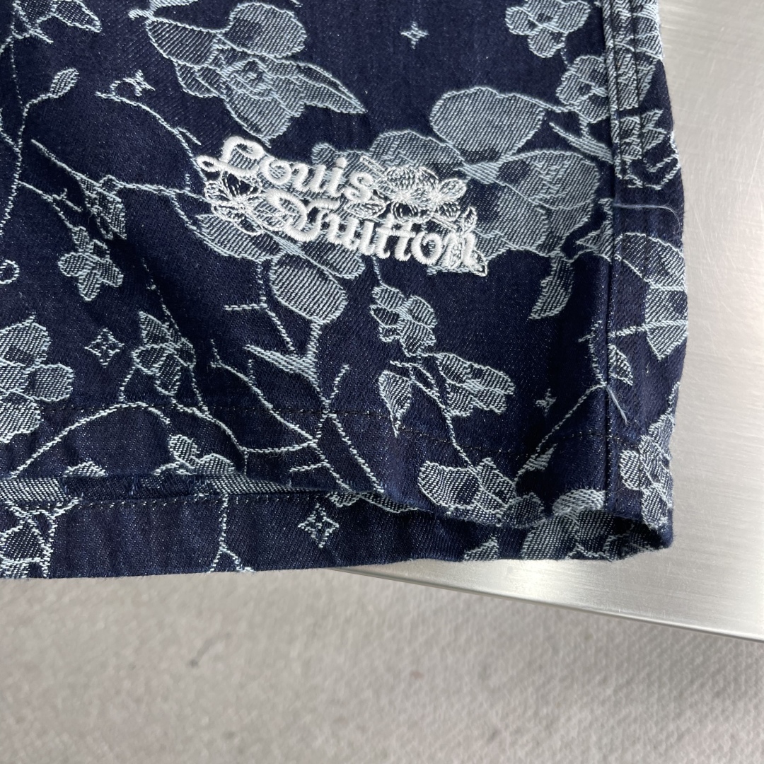 ヴィトン パンツ レディース偽物 ショットズボン デニム ジーンズ 花柄 ブルー_5