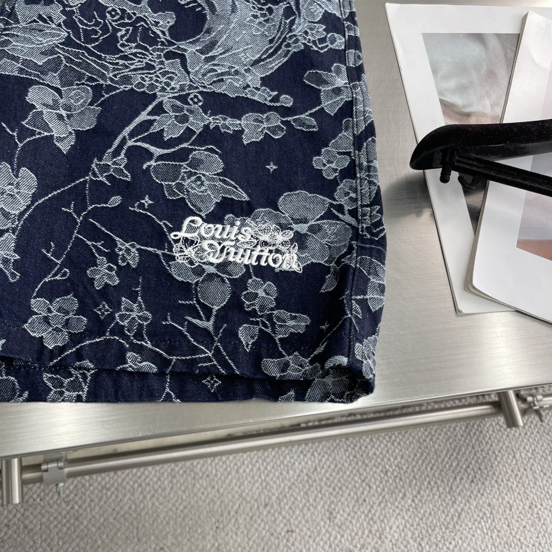 ヴィトン パンツ レディース偽物 ショットズボン デニム ジーンズ 花柄 ブルー_6