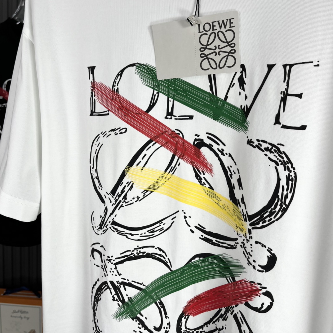 お得品‼ロエベ風tシャツコピー 綿 プリント 通気性いい トップス 柔らかい ホワイト_4