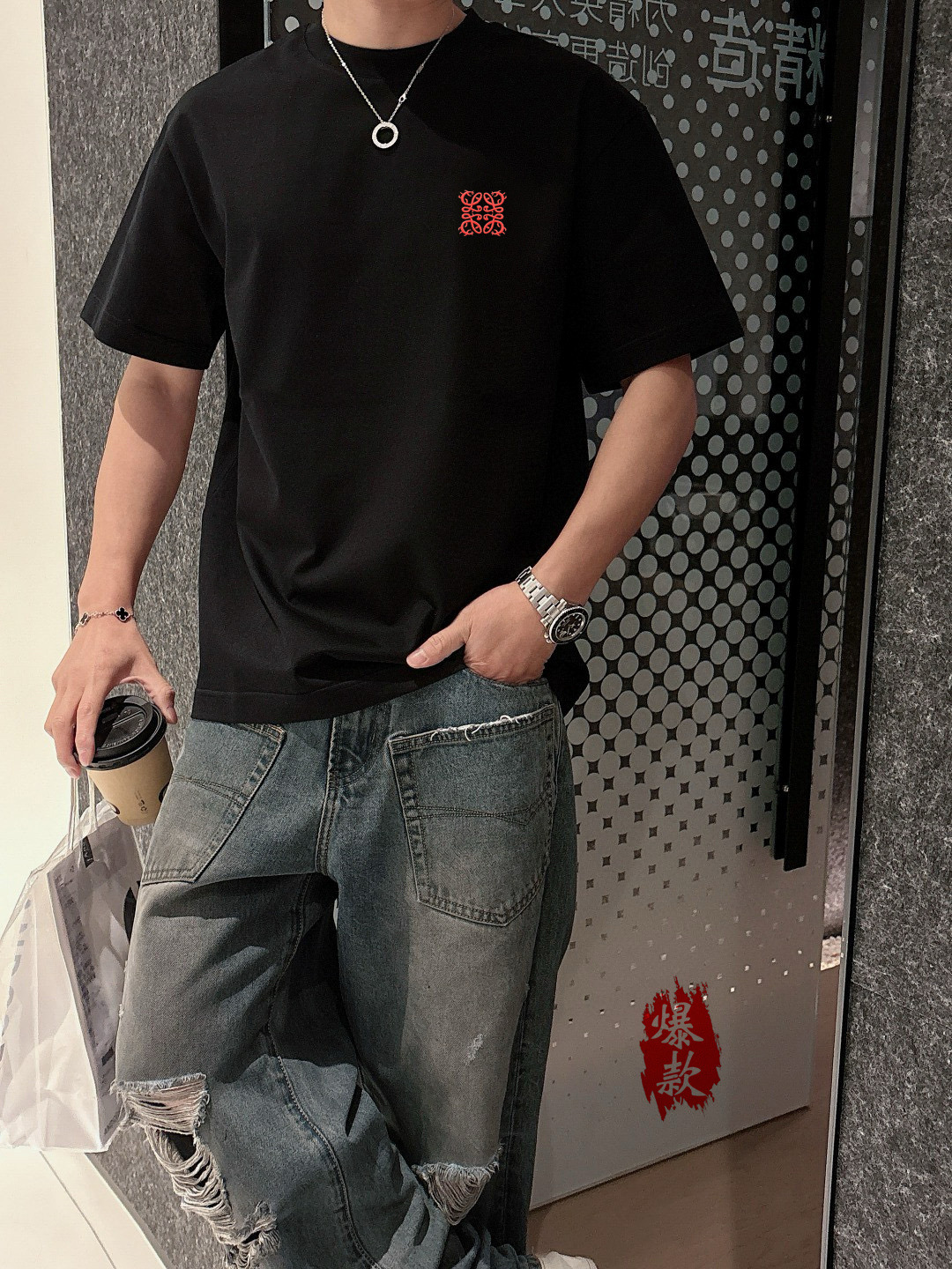 夏服 ロエベ tシャツ 洗濯スーパーコピー 純綿 プリント トップス 柔軟 シンプル 2色可選_5