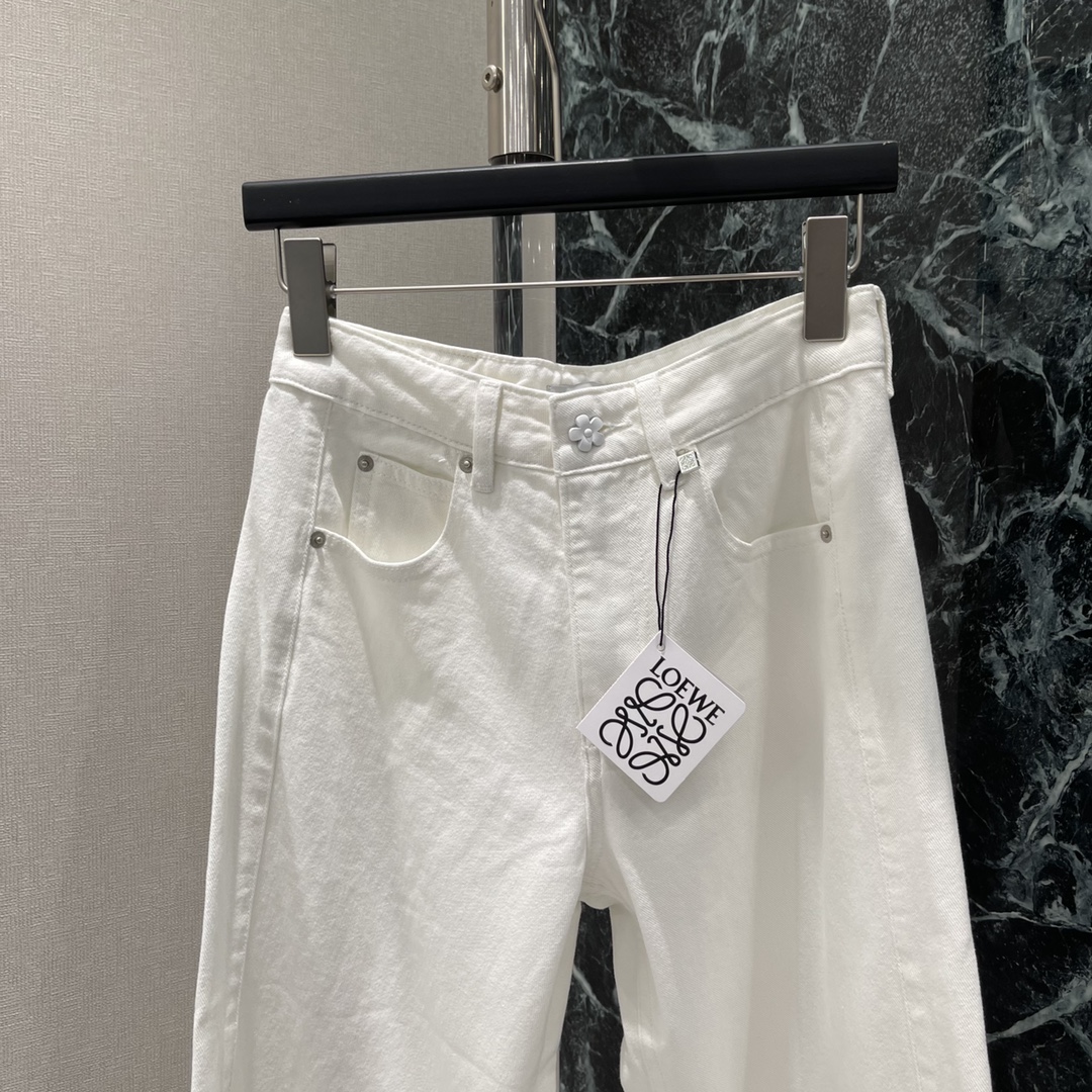 ロエベジーンズ偽物 デニム素材 筒形ズボン 個性的なパンツ シンプル ホワイト_2