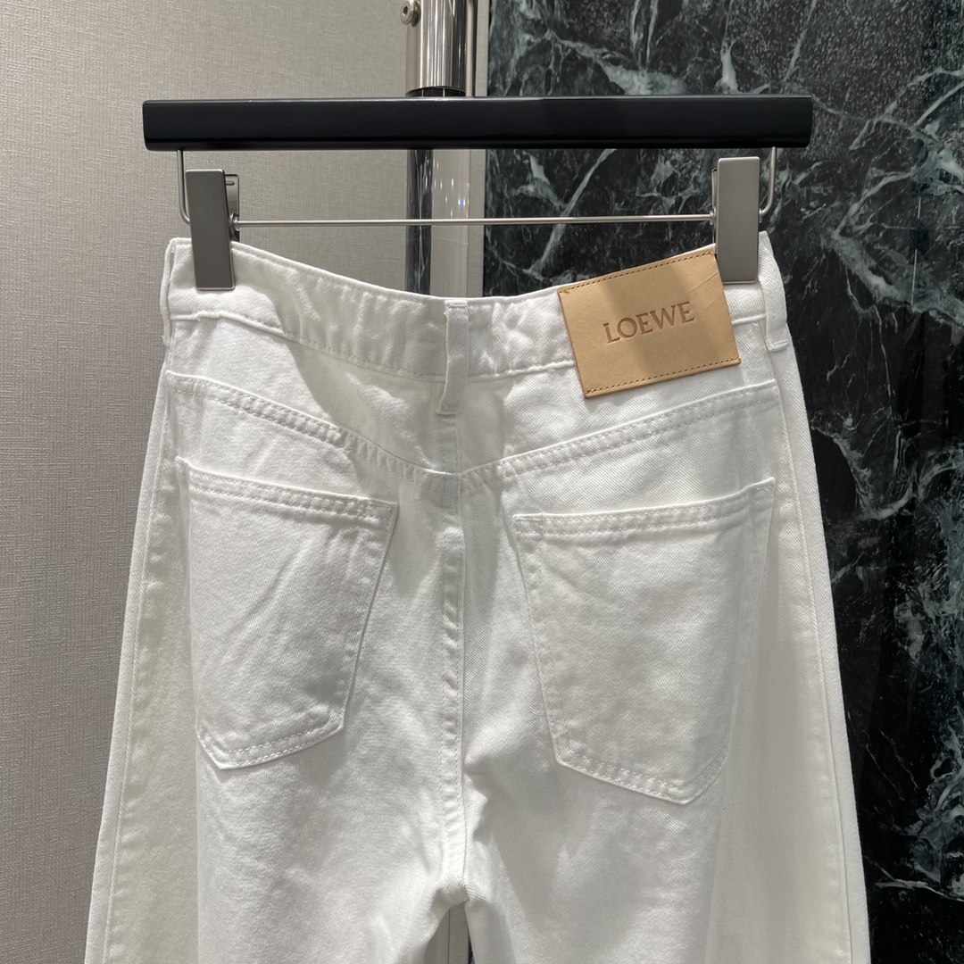 ロエベジーンズ偽物 デニム素材 筒形ズボン 個性的なパンツ シンプル ホワイト_7
