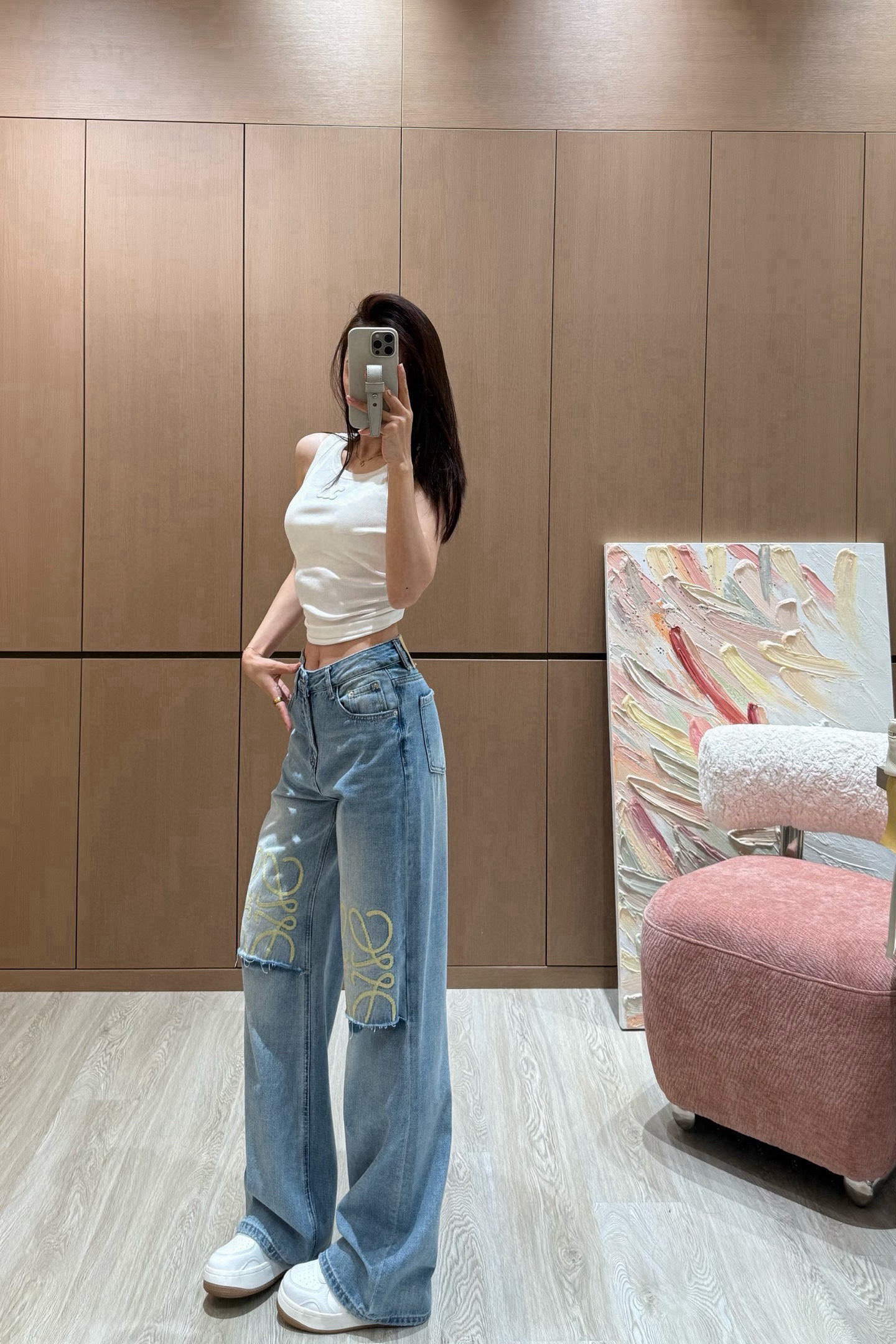 ロエベ デニムパンツ レディコピー ジーンズ 筒形ズボン 個性的なパンツ シンプル ブルー_1
