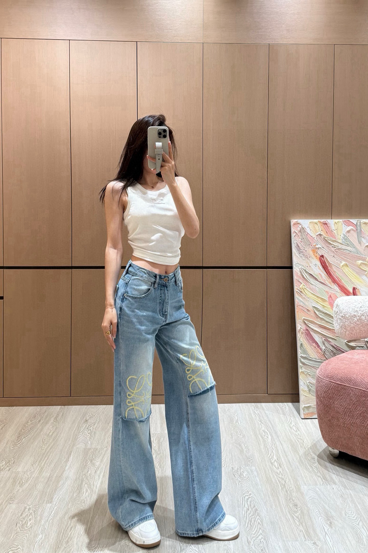 ロエベ デニムパンツ レディコピー ジーンズ 筒形ズボン 個性的なパンツ シンプル ブルー_4