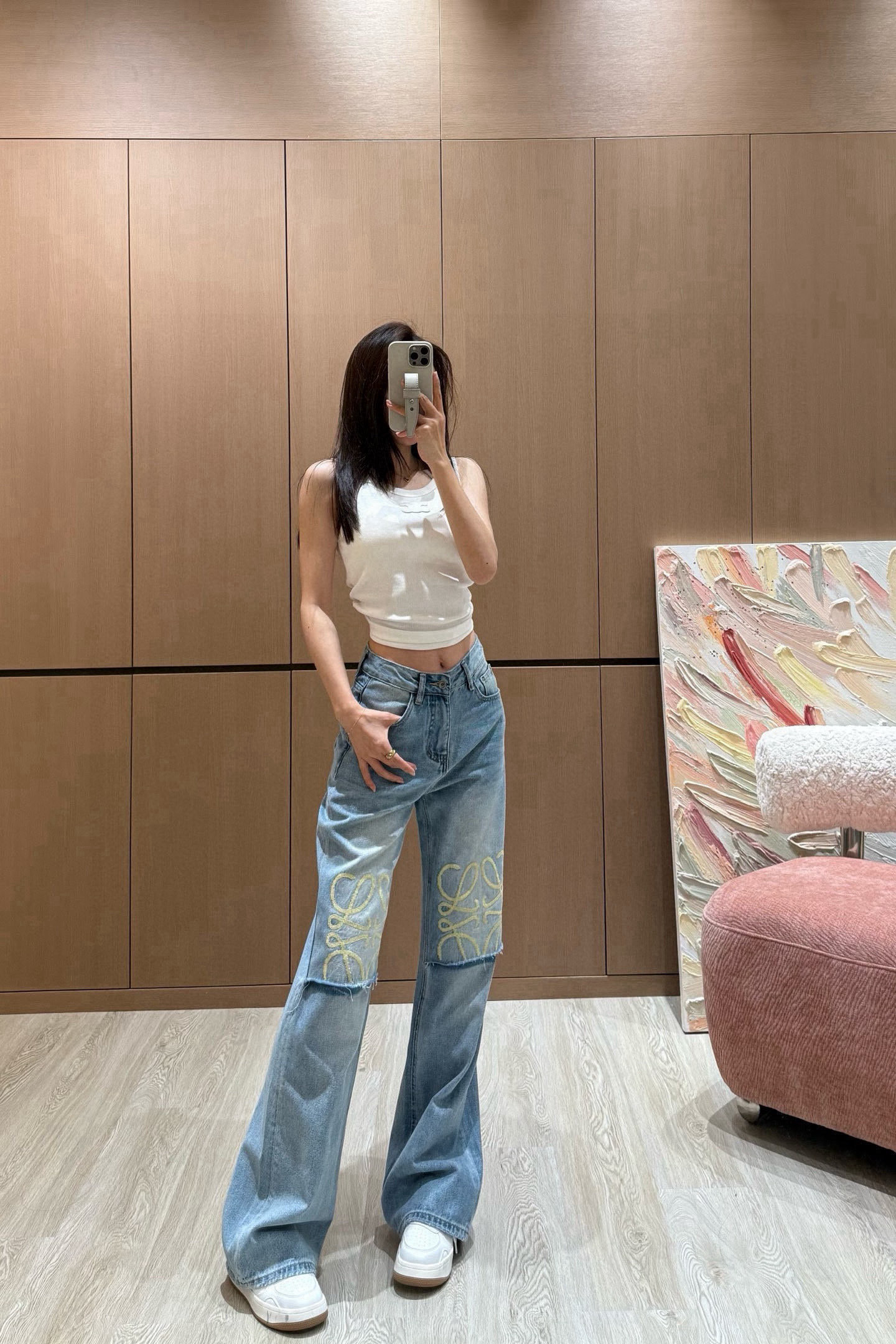 ロエベ デニムパンツ レディコピー ジーンズ 筒形ズボン 個性的なパンツ シンプル ブルー_6