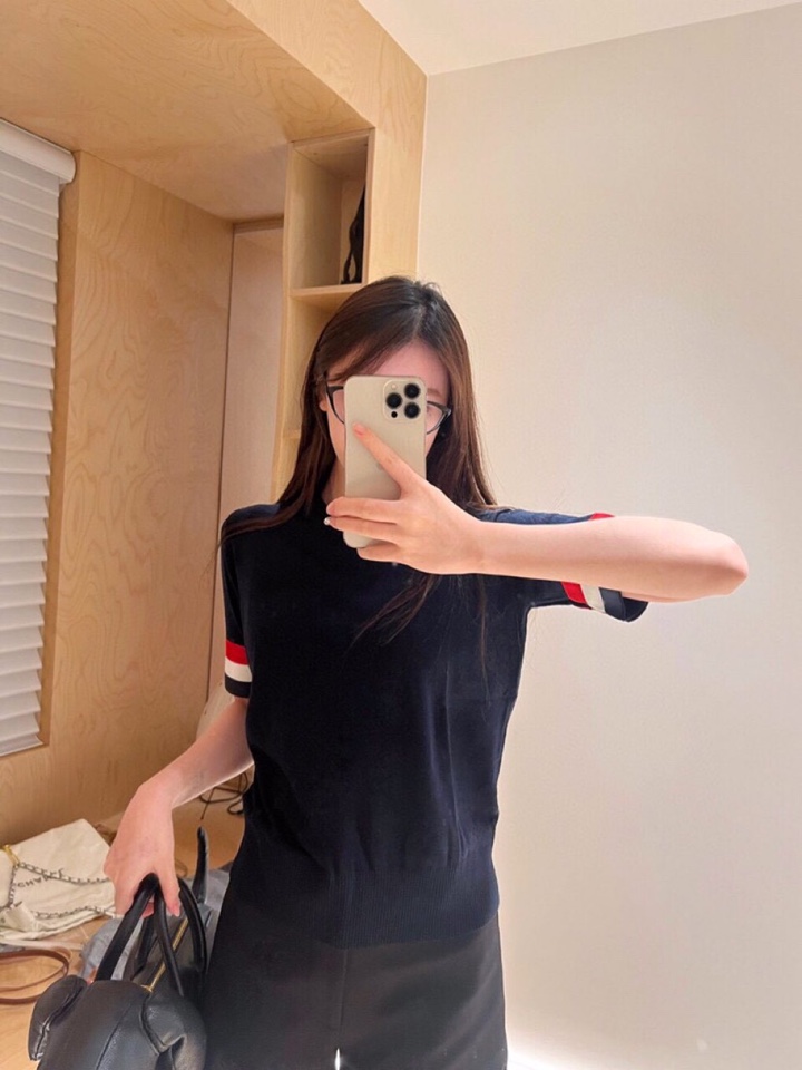 TBトムブラウン ロンt偽物 100％綿 トップス 半袖 カジュアル Tシャツ レディ ブラック_1