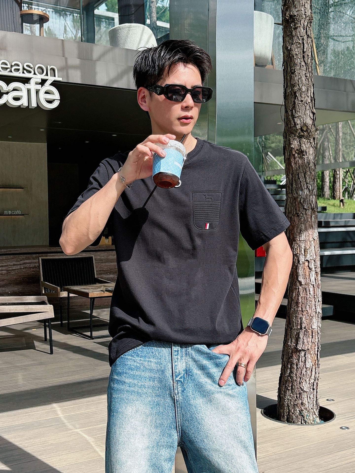 TB トムブラウン ウイングチップコピー 綿 トップス 柔軟 短袖  tシャツ ブラック_2