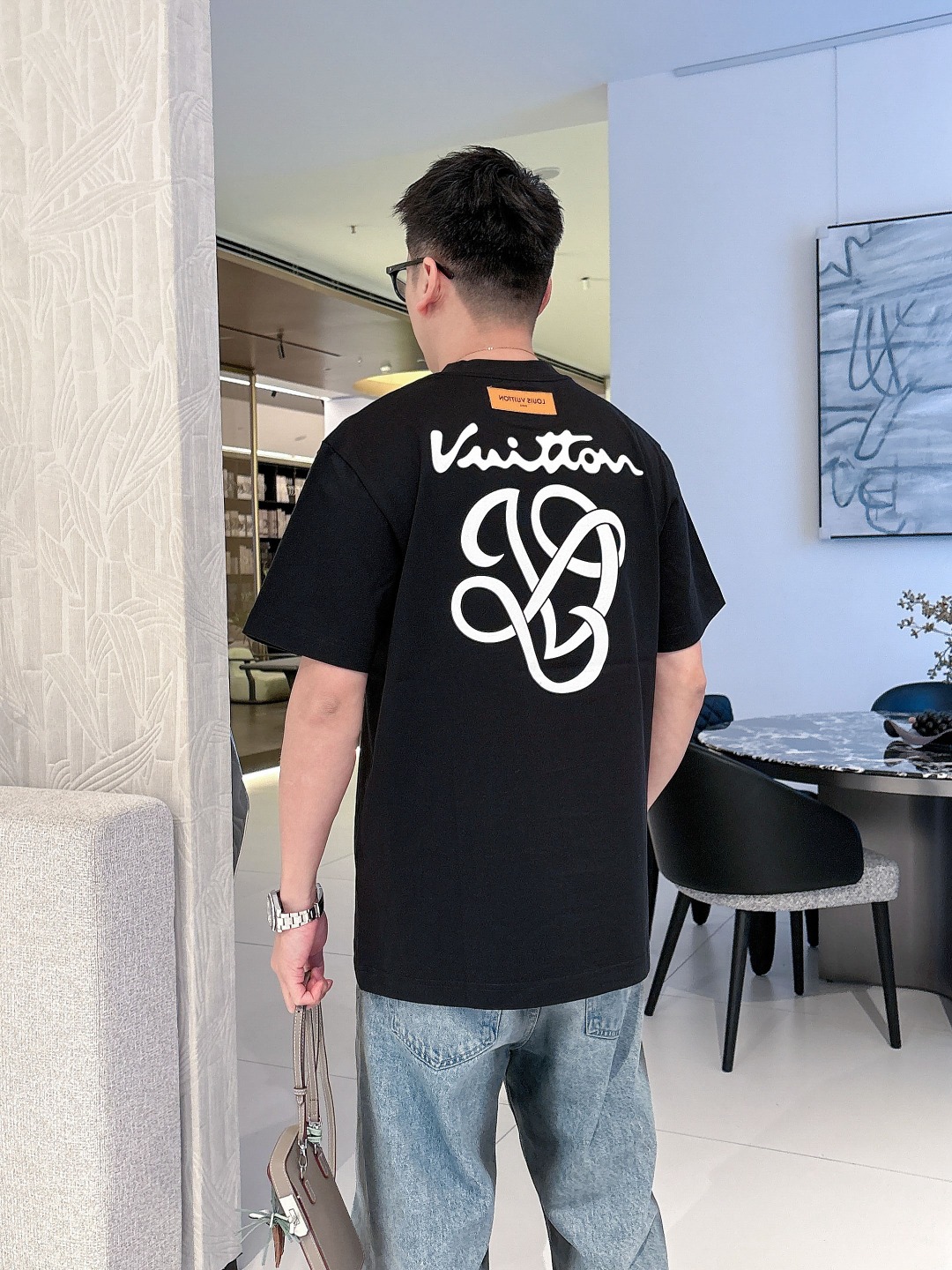 セール開催中 メンズ ロエベ tシャツＮ級品 トップス 純綿 柔らかい 半袖 プリント ブラック_7
