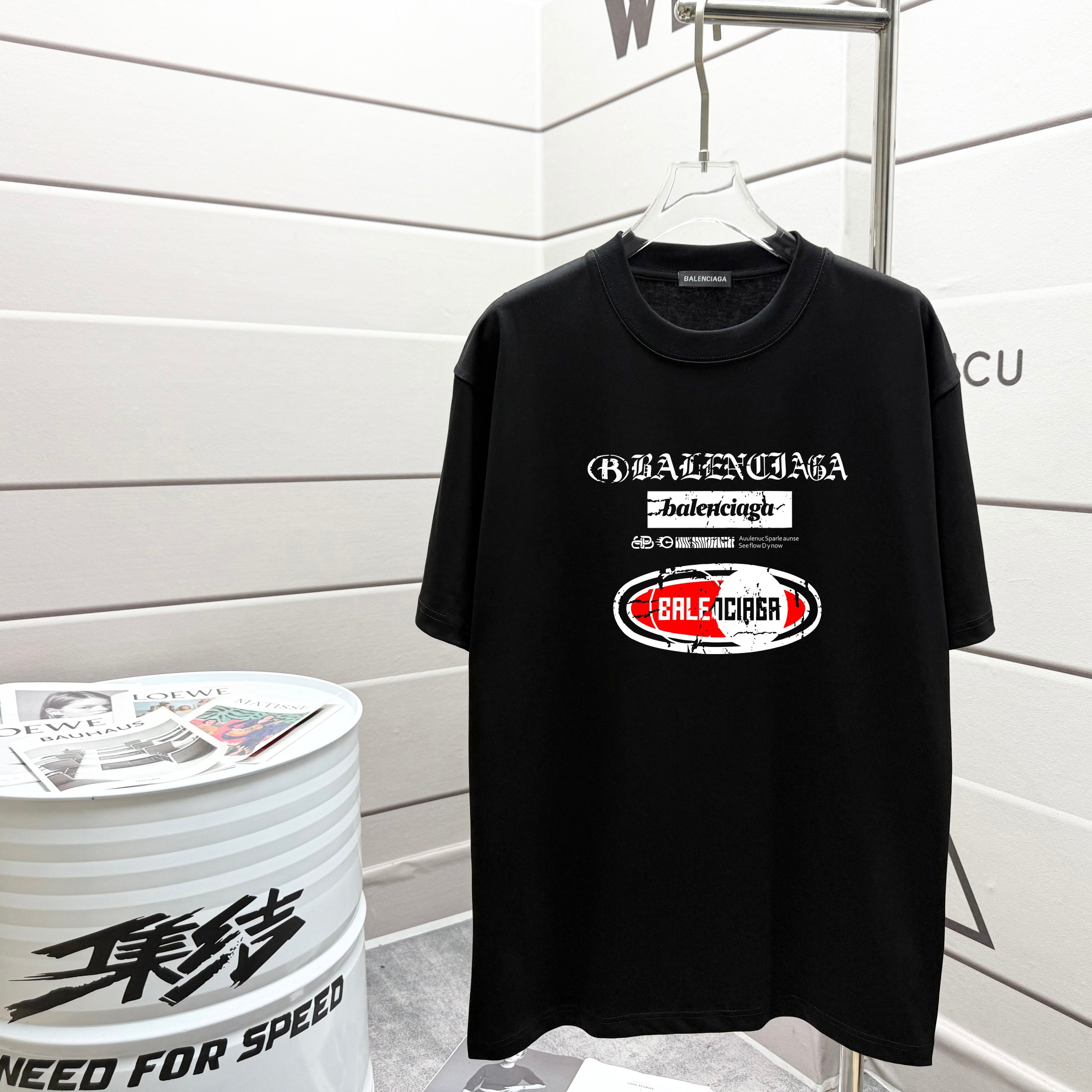 バレンシアガtシャツ 値段激安通販 プリント 男女兼用 純綿 トップス 半袖 ブラック_1