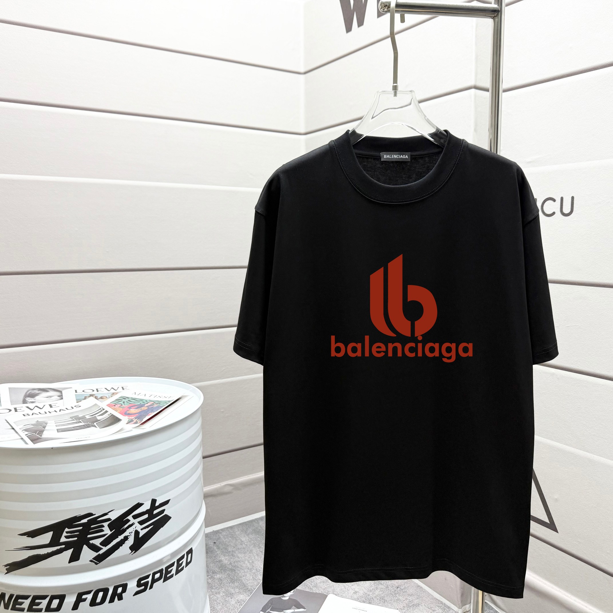 バレンシアガtシャツ コーデコピー プリント 男女兼用 ゆったり 純綿 トップス 短袖 ブラック_1