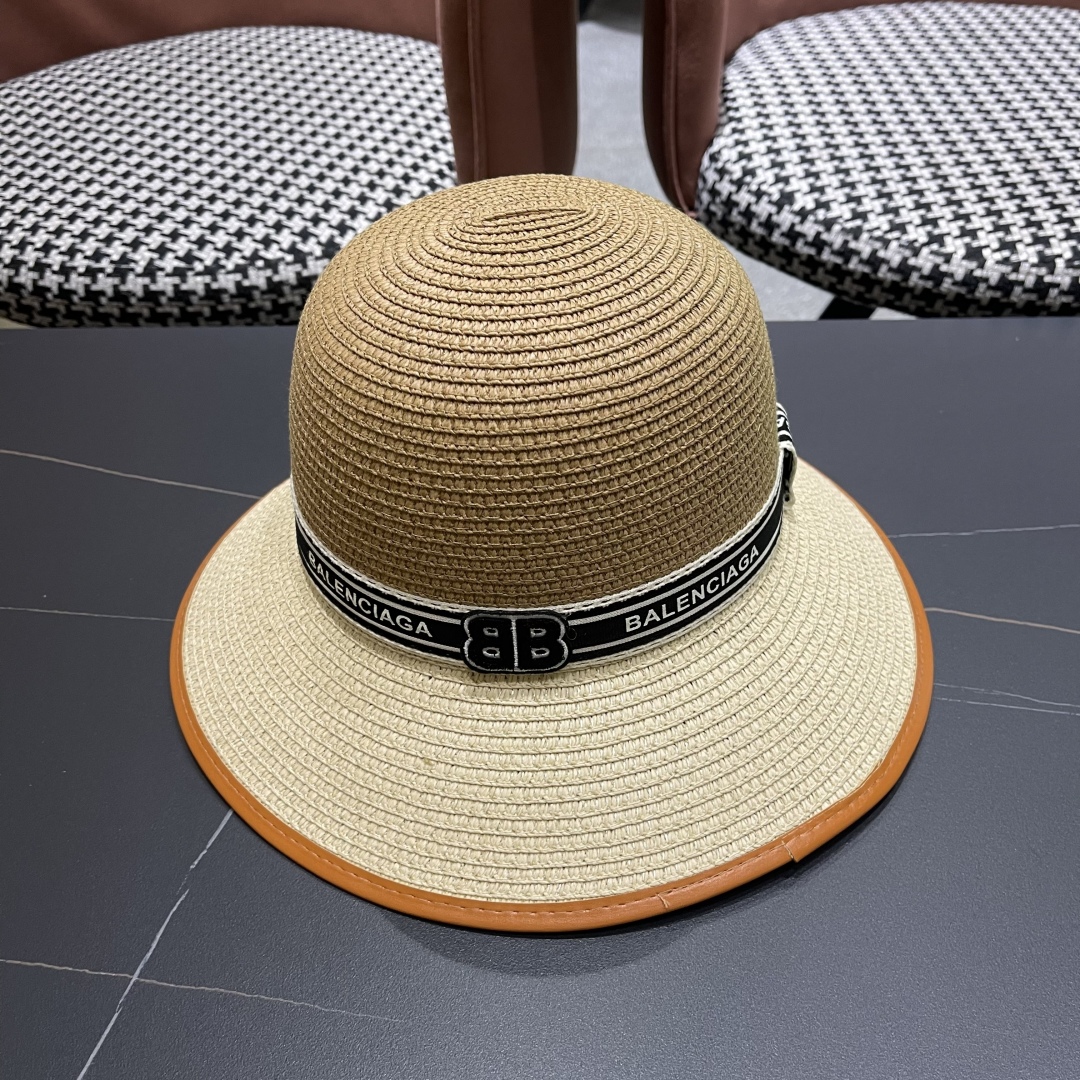 超激得の新品 バレンシアガ キャップ 青偽物 帽子 日焼け止め 草編み 優雅 ベージュ色_1