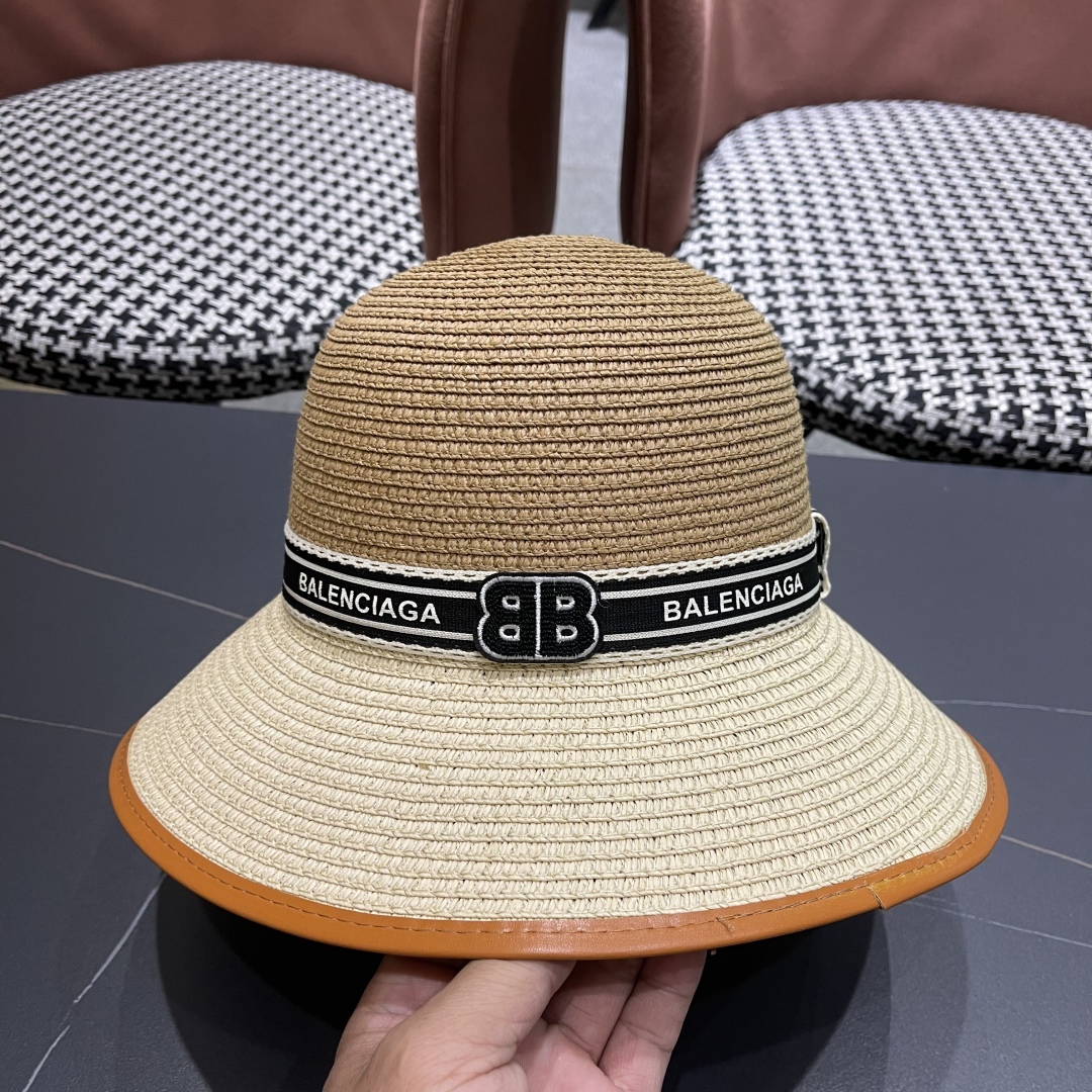超激得の新品 バレンシアガ キャップ 青偽物 帽子 日焼け止め 草編み 優雅 ベージュ色_6