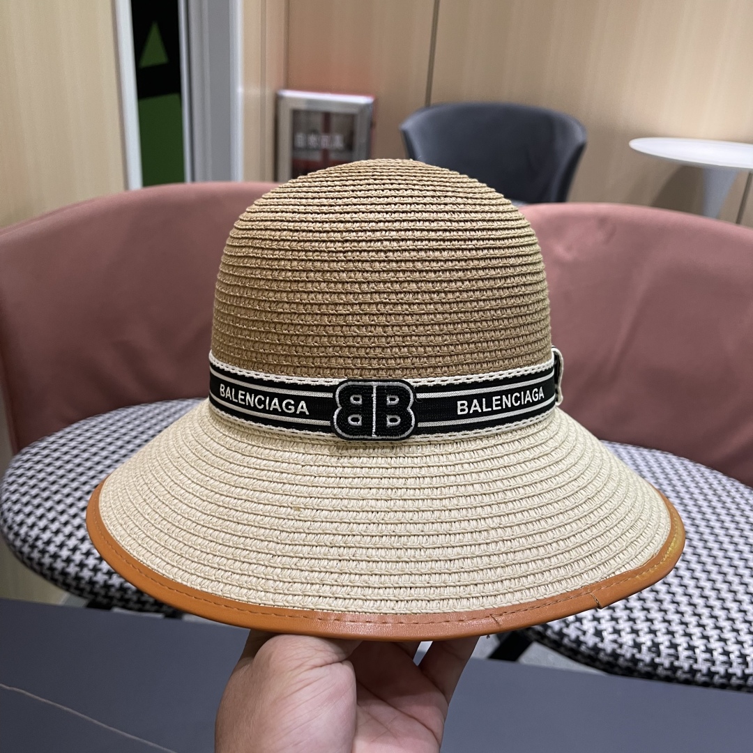 超激得の新品 バレンシアガ キャップ 青偽物 帽子 日焼け止め 草編み 優雅 ベージュ色_7
