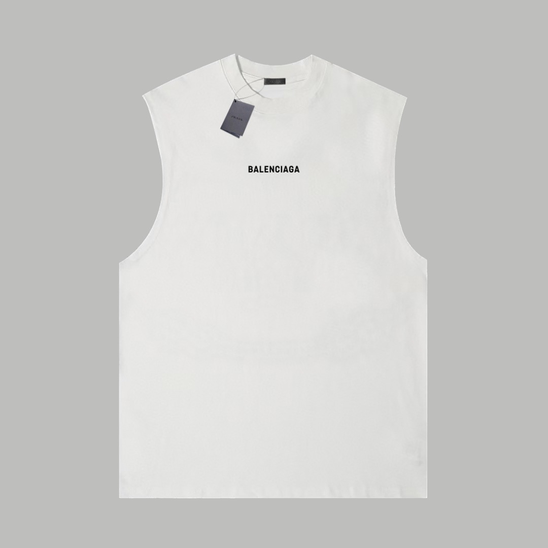 激安 バレンシアガtシャツメルカリ偽物 トップス 純綿 無袖 シンプル ホワイト_1
