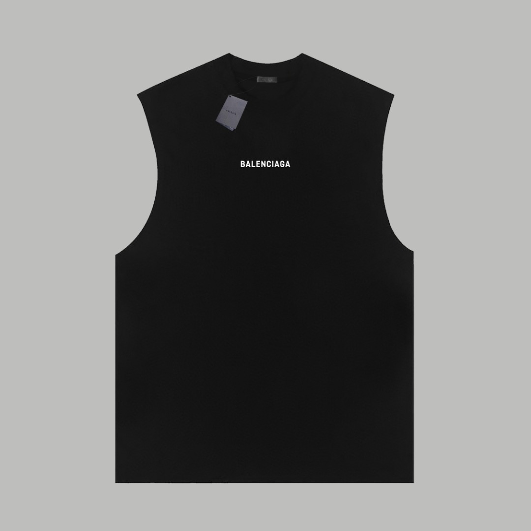 激安 バレンシアガtシャツサイズ感コピー トップス 純綿 無袖 シンプル ブラック_1