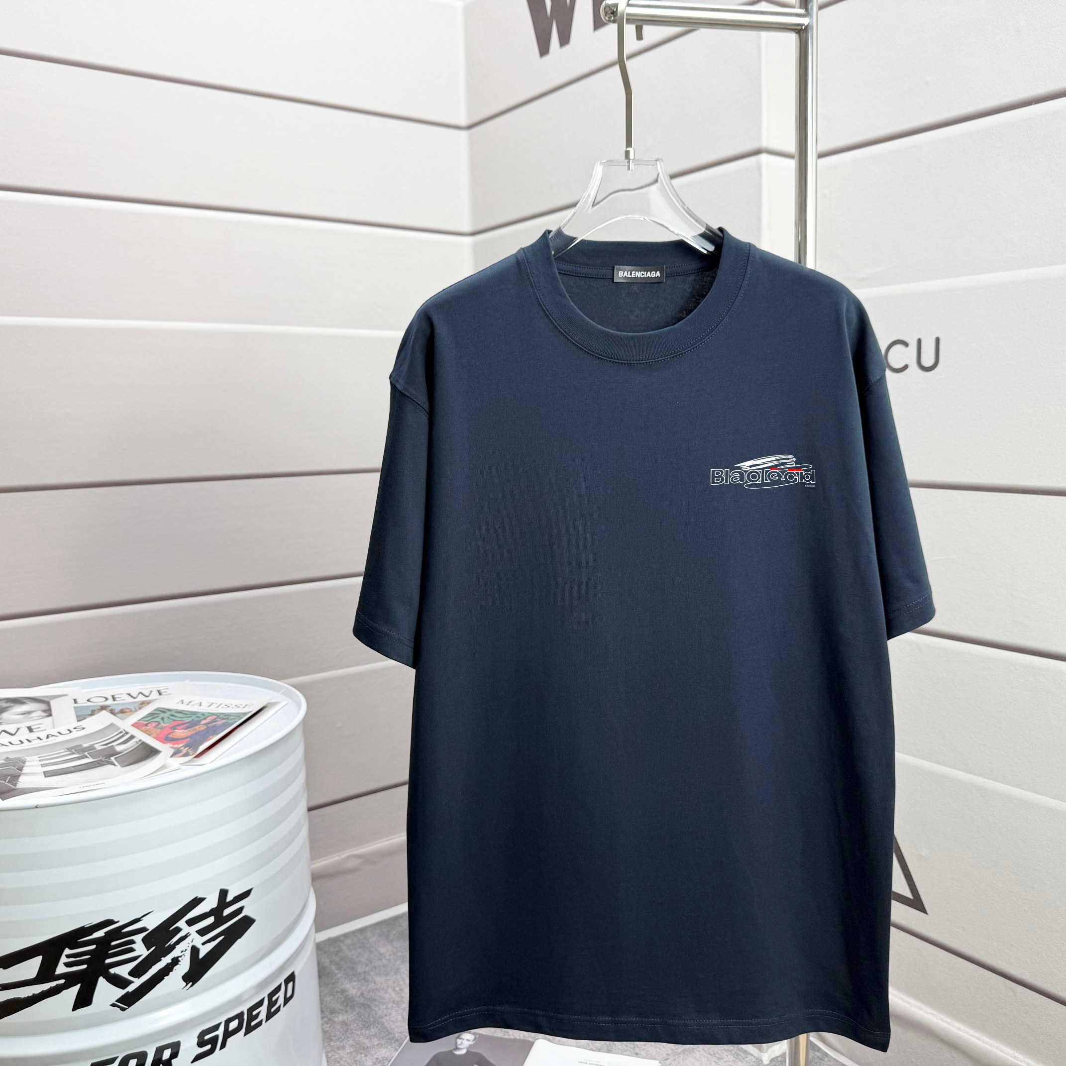 華やかな雰囲気 バレンシアガ アウトレット tシャツ偽物 トップス 純綿 ゆったり 男女兼用 ブルー_1