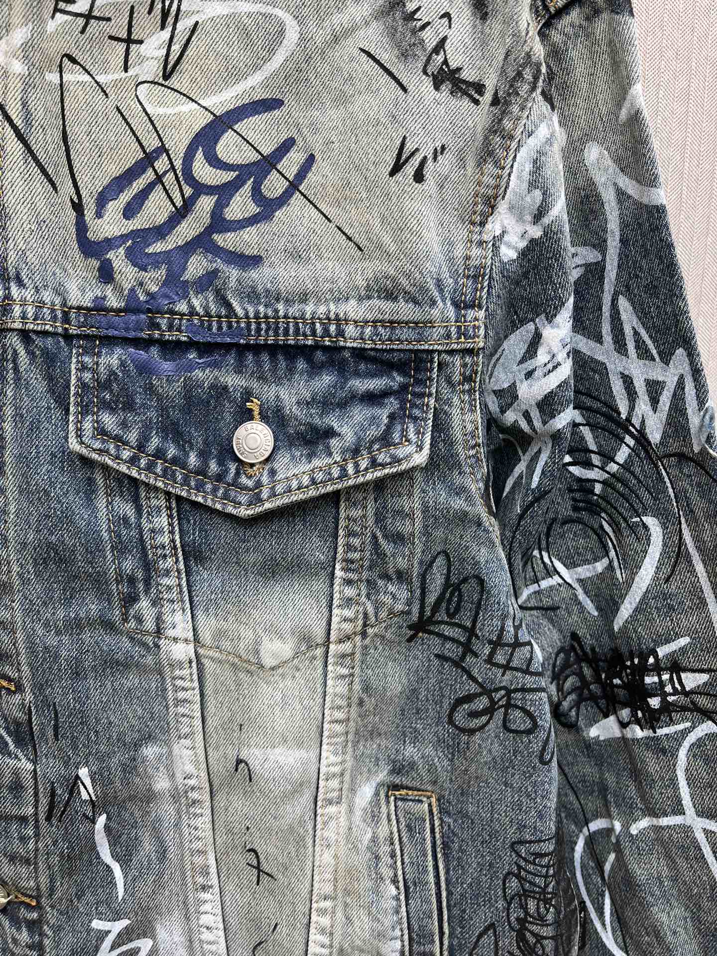バレンシアガジャケットスーパーコピー デニム素材 トップス 長袖 プリント 激安 ブルー_6