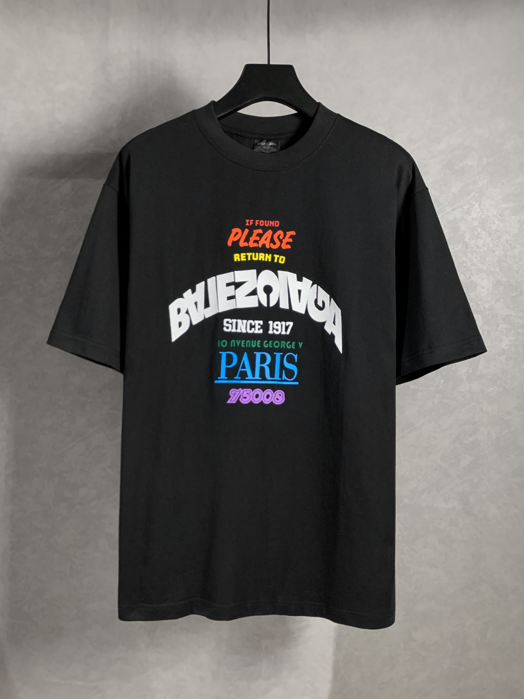 バレンシアガtシャツレディース偽物 ゆったり 男女兼用 純綿 トップス 短袖 プリント ブラック_1
