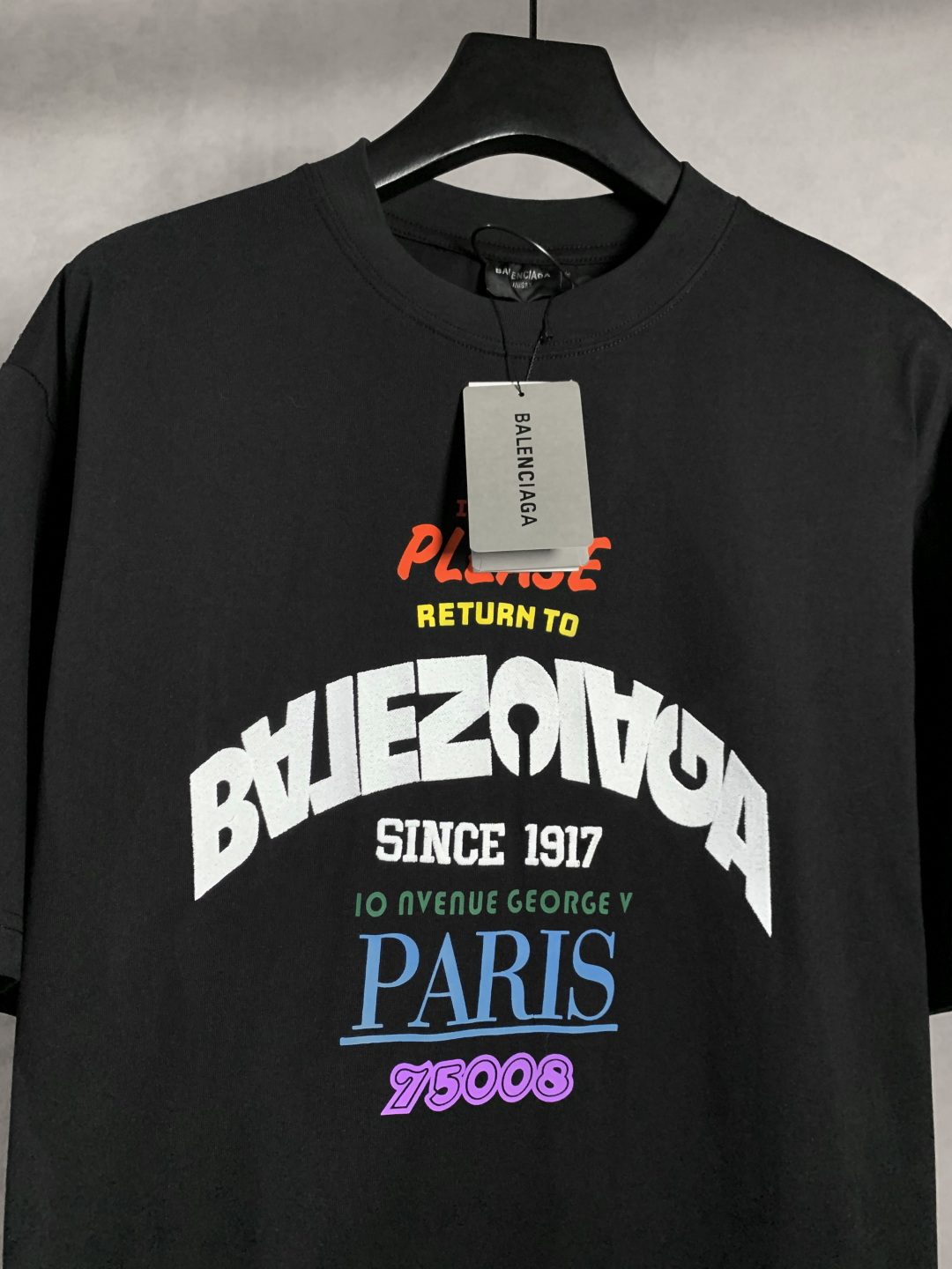 バレンシアガtシャツレディース偽物 ゆったり 男女兼用 純綿 トップス 短袖 プリント ブラック_3