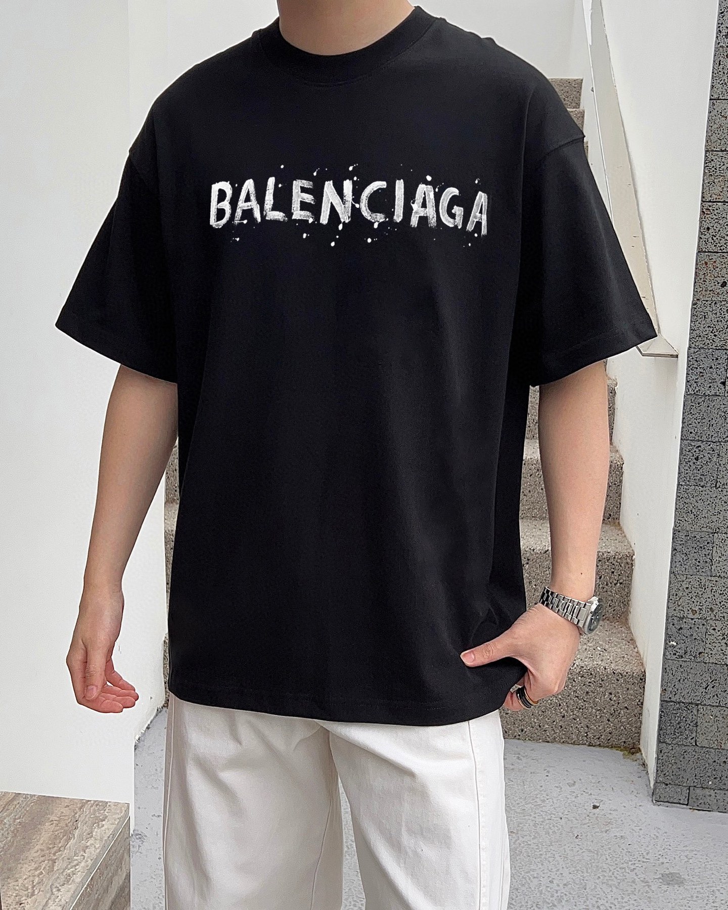 バレンシアガ tシャツ バンドＮ級品 ゆったり 高品質 トップス 100％綿 ブラック_6