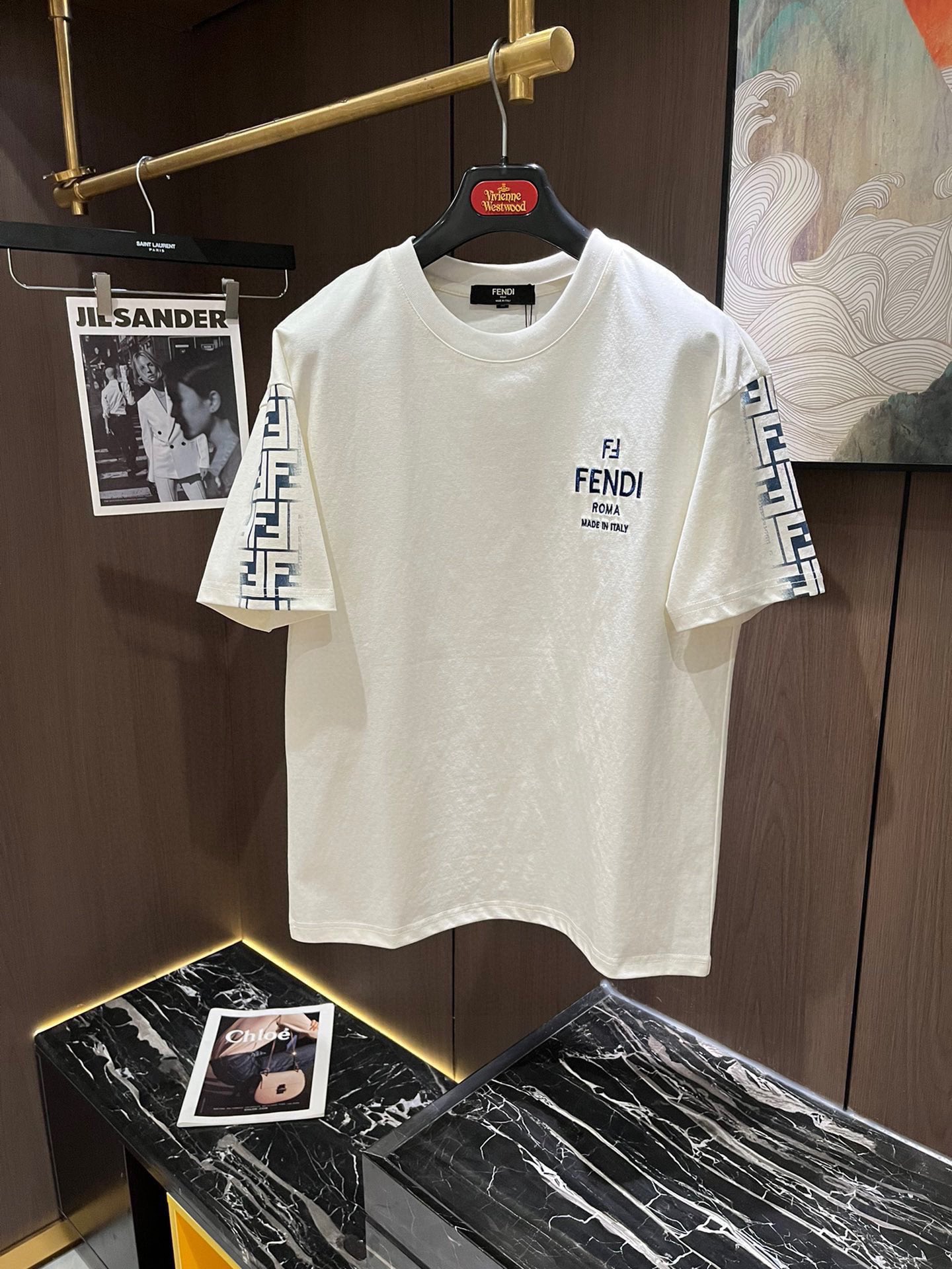 fendi シャツ メンズ偽物 純綿セット トップス プリント 短袖Ｔシャツ ゆったり 上質 ホワイト_2