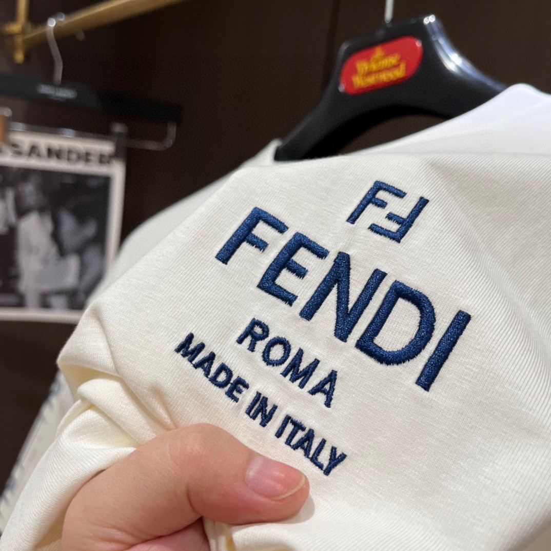 fendi シャツ メンズ偽物 純綿セット トップス プリント 短袖Ｔシャツ ゆったり 上質 ホワイト_4