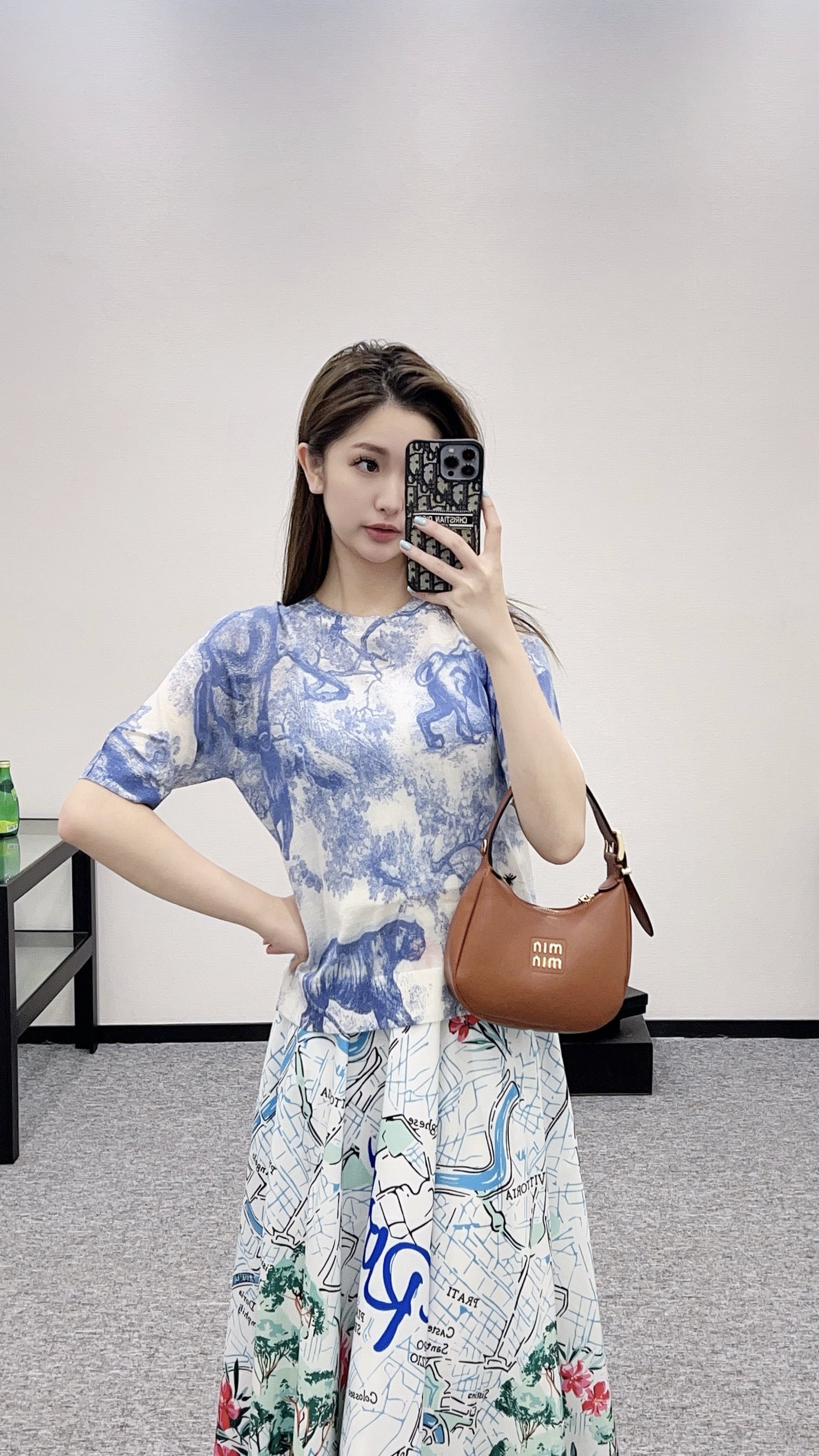 ディオールtシャツレディースコピー 優雅レディ プリント 通気性いい 半袖 トップる ブルー_2