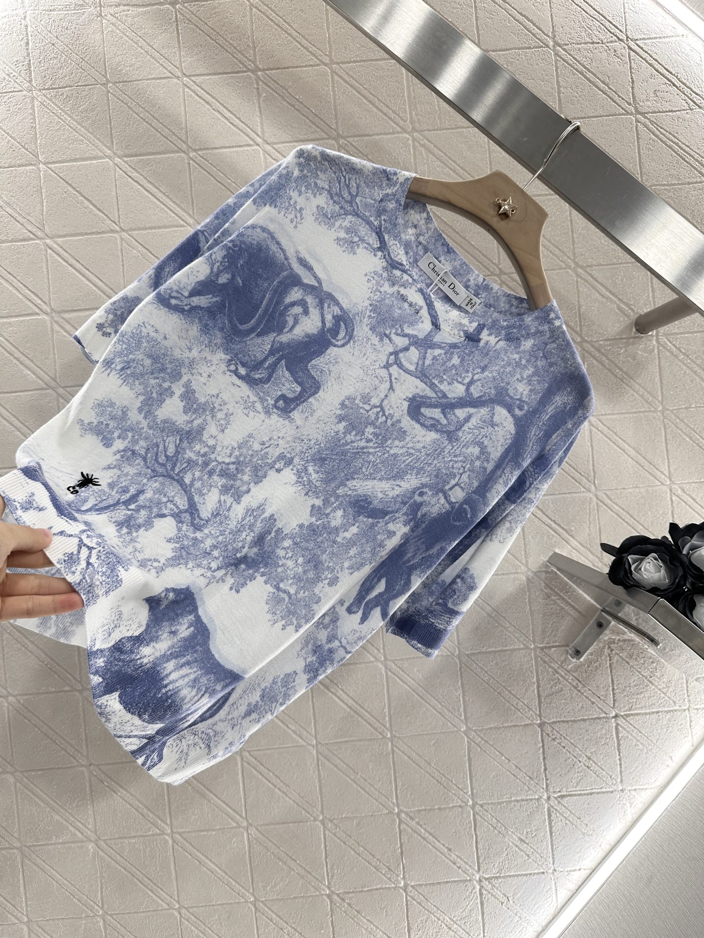 ディオールtシャツレディースコピー 優雅レディ プリント 通気性いい 半袖 トップる ブルー_5