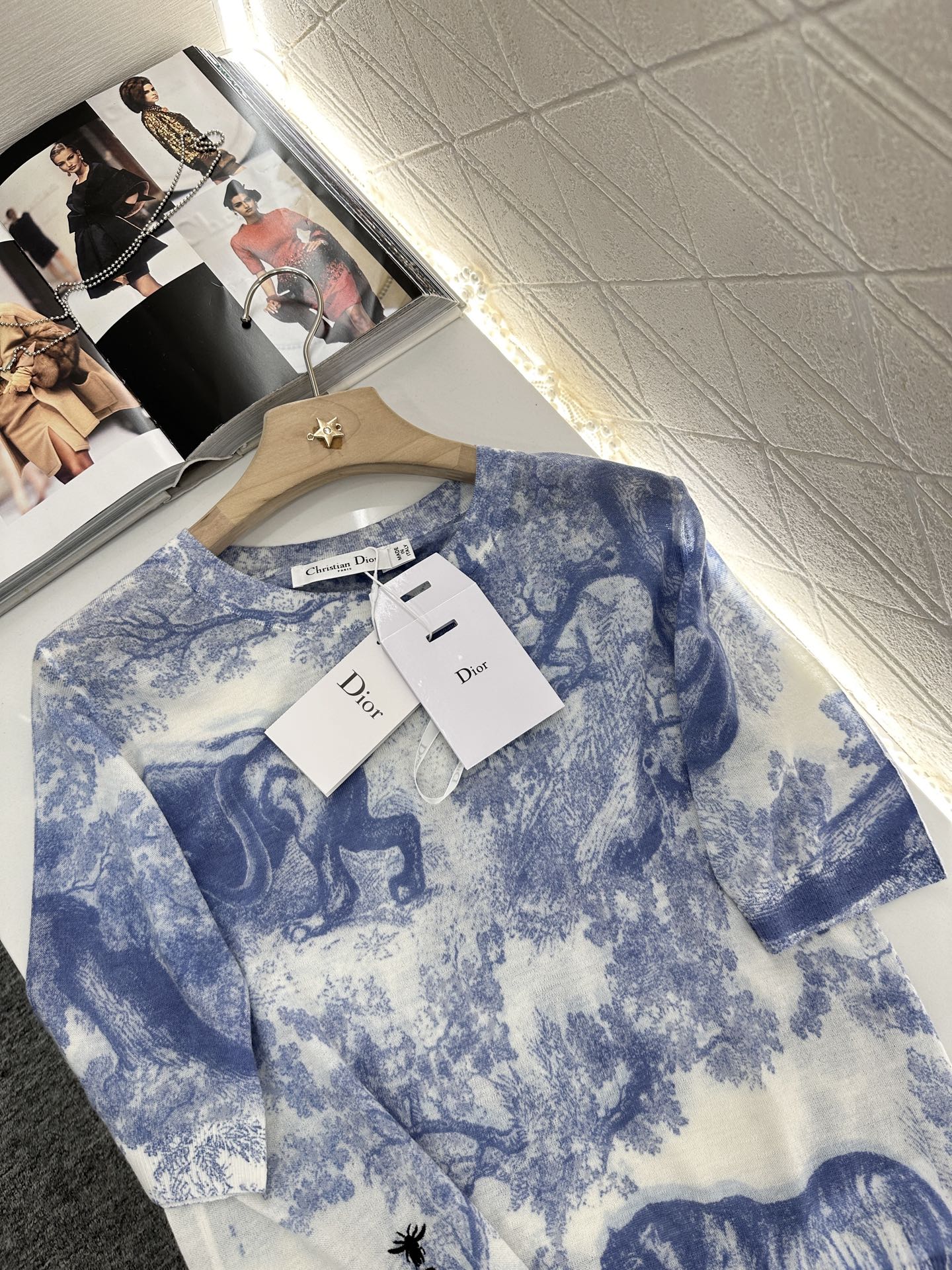 ディオールtシャツレディースコピー 優雅レディ プリント 通気性いい 半袖 トップる ブルー_6