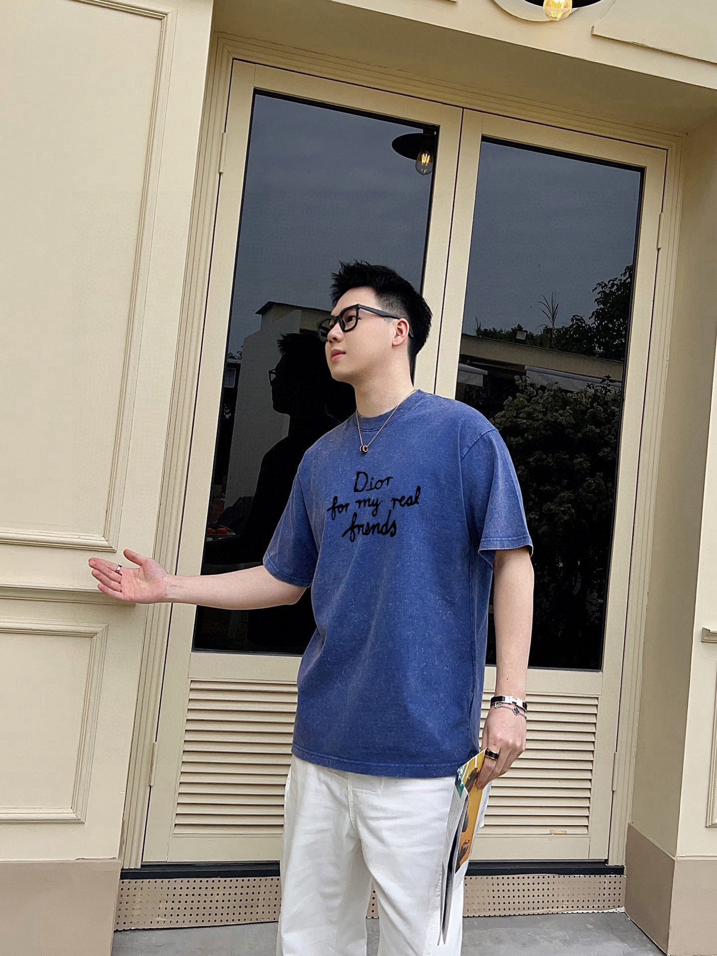 tシャツ ディオール偽物 柔軟 ゆったり 通気性いい トップス 短袖Ｔシャツ 100％綿 ブルー_2