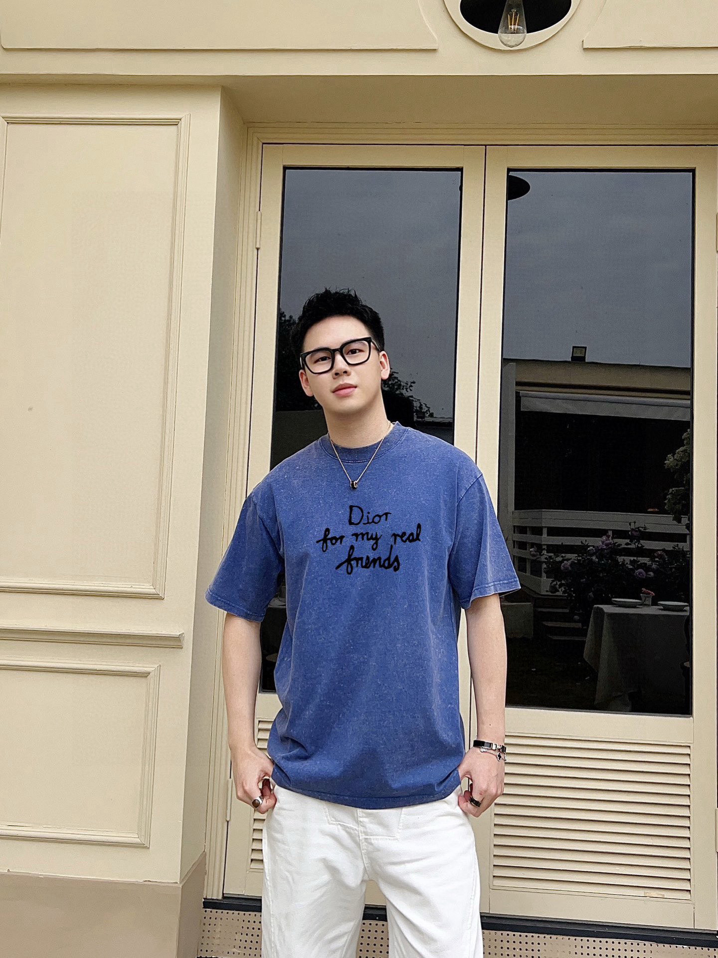 tシャツ ディオール偽物 柔軟 ゆったり 通気性いい トップス 短袖Ｔシャツ 100％綿 ブルー_3