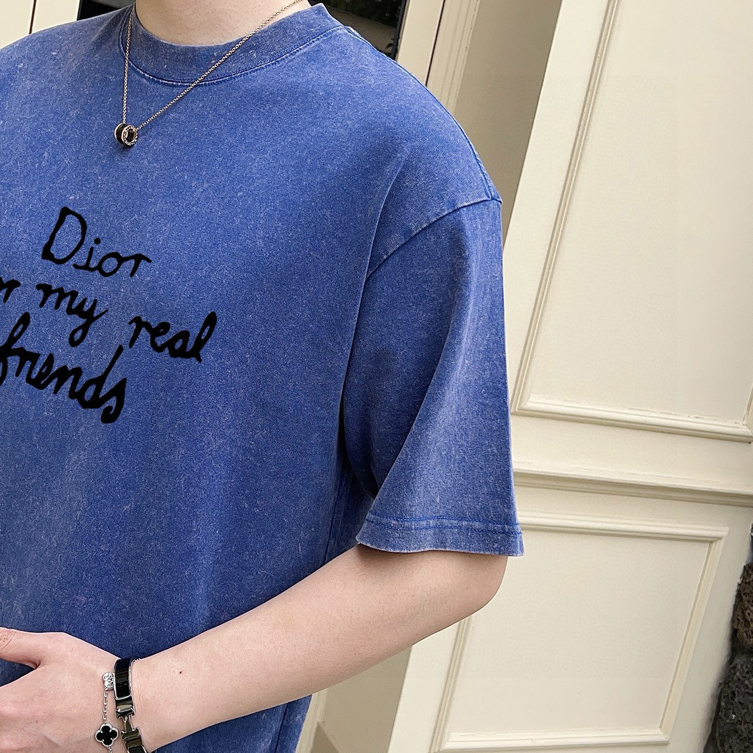 tシャツ ディオール偽物 柔軟 ゆったり 通気性いい トップス 短袖Ｔシャツ 100％綿 ブルー_8