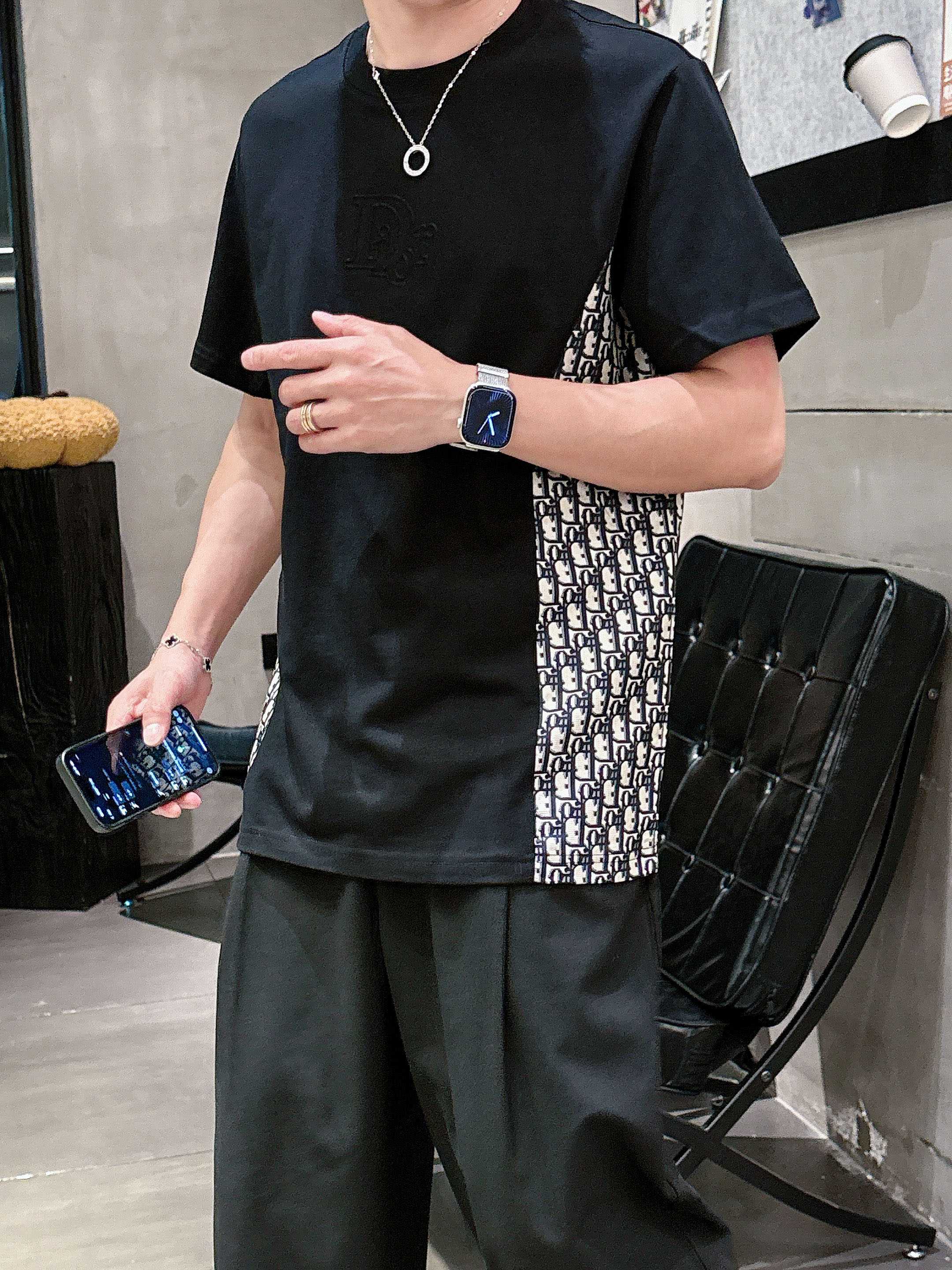 ディオールオム tシャツ激安通販 柔軟 ゆったり ハンサムメンズ トップス 短袖Ｔシャツ 100％綿 ブラック_2
