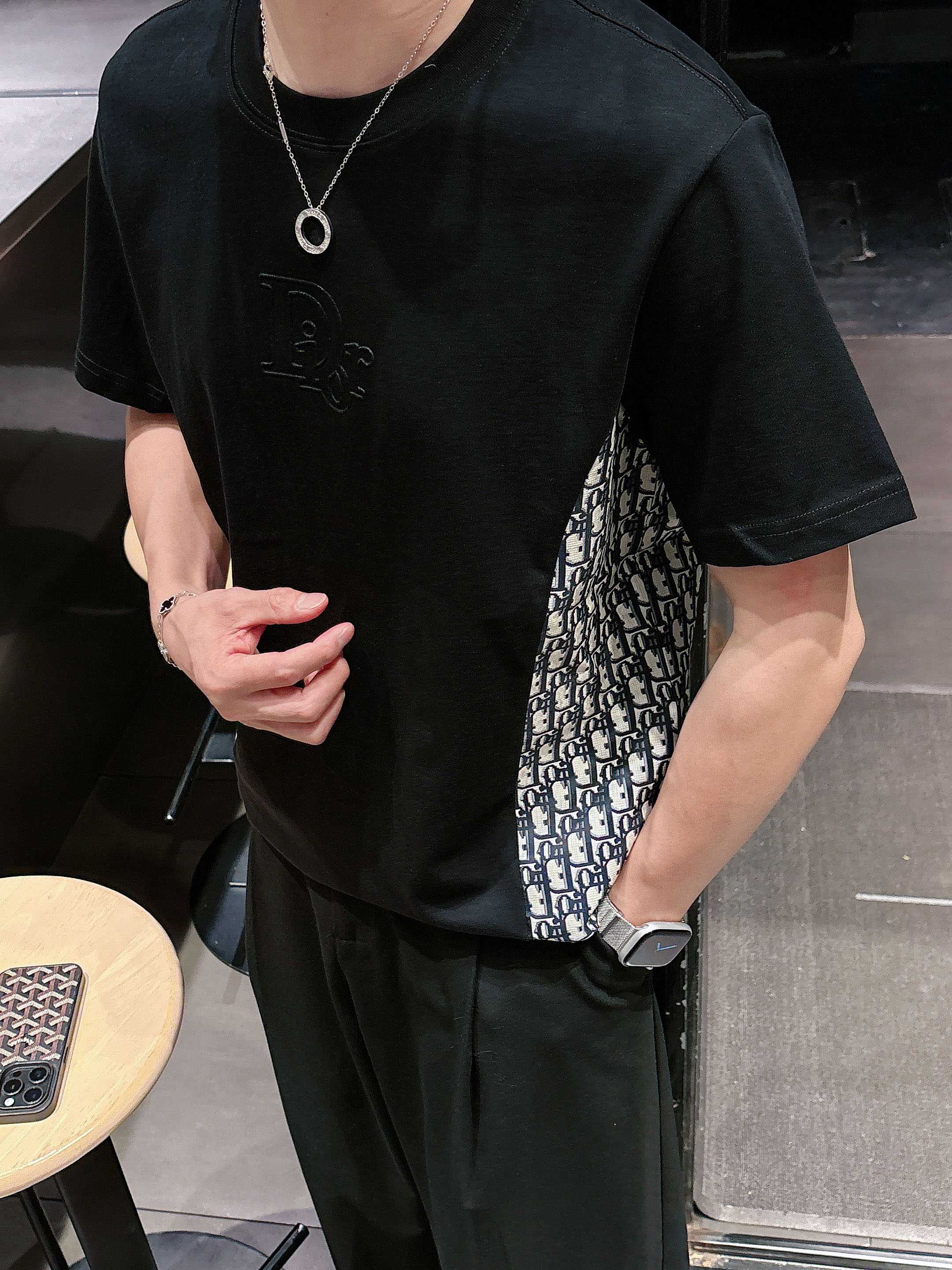ディオールオム tシャツ激安通販 柔軟 ゆったり ハンサムメンズ トップス 短袖Ｔシャツ 100％綿 ブラック_3