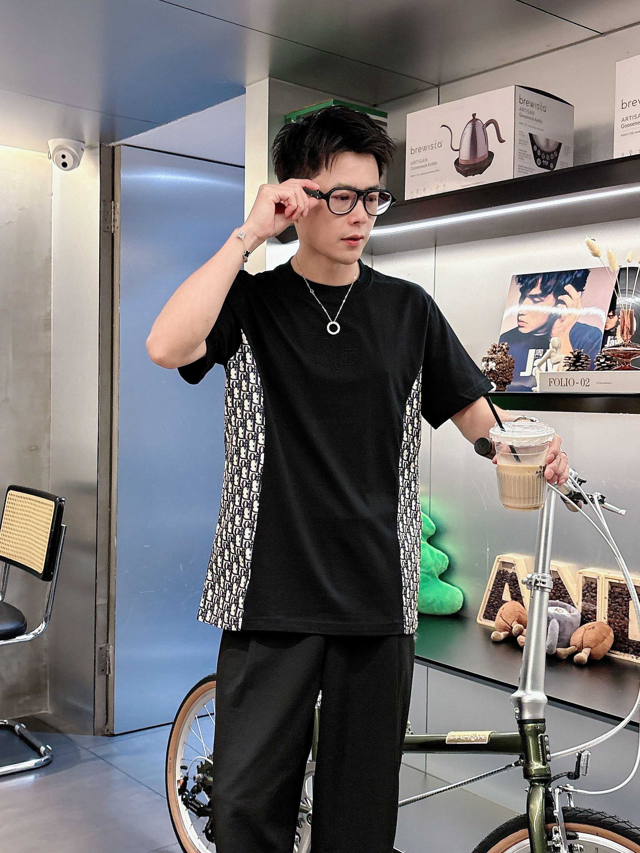 ディオールオム tシャツ激安通販 柔軟 ゆったり ハンサムメンズ トップス 短袖Ｔシャツ 100％綿 ブラック_8