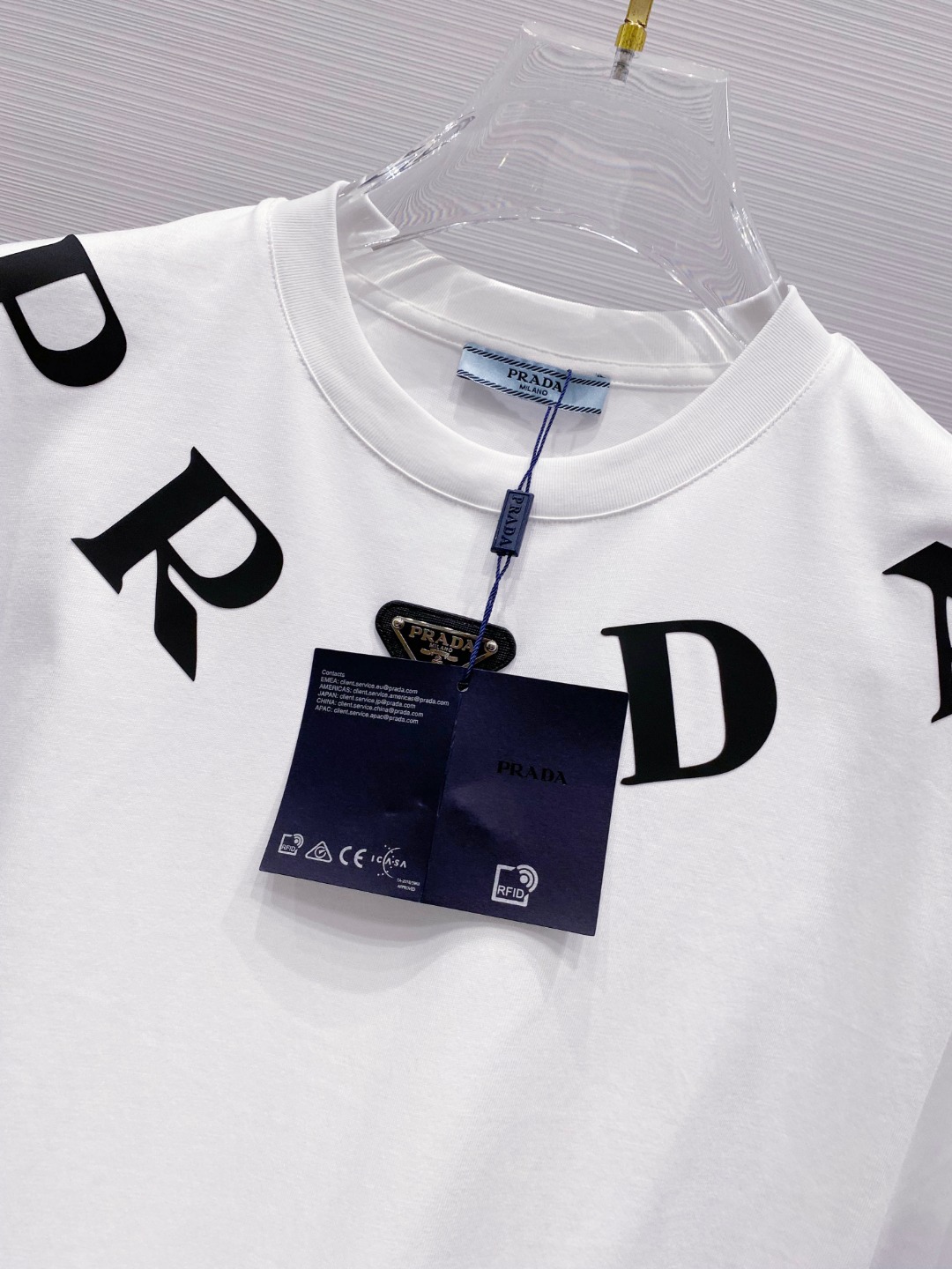prada シャツ 半袖偽物 純綿 トップス プリント tシャツ シンプル 男女兼用 ホワイト_8