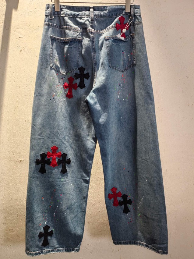 クロムハーツ ジーンズ スーパーコピー 2025新作 クロスパッチデザイン ヴィンテージ加工 高級感デニム_2