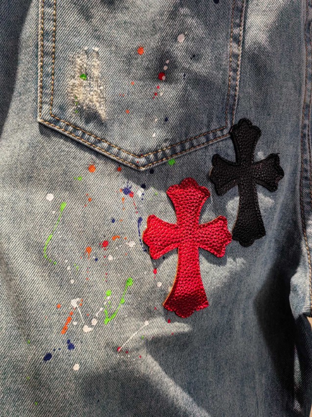 クロムハーツ ジーンズ スーパーコピー 2025新作 クロスパッチデザイン ヴィンテージ加工 高級感デニム_7