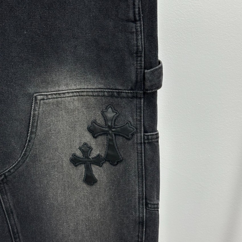 クロムハーツ ジーンズ n級 2025新作 ブラック クロスレザーパッチ ヴィンテージ加工 ストリート人気_6