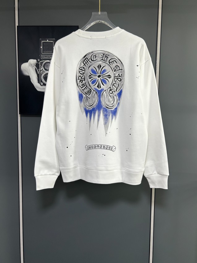 クロムハーツ スウェット n級 2025新作 ホワイト ブルークロス 刺繍 CHロゴ ペイント加工 トレーナー_2