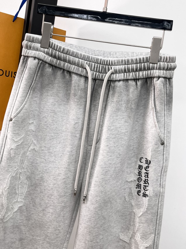 クロムハーツ スウェットパンツ n級 2025新作 グレー クロス刺繍 ロゴ入り ジョガー風 高品質 ストリート_3