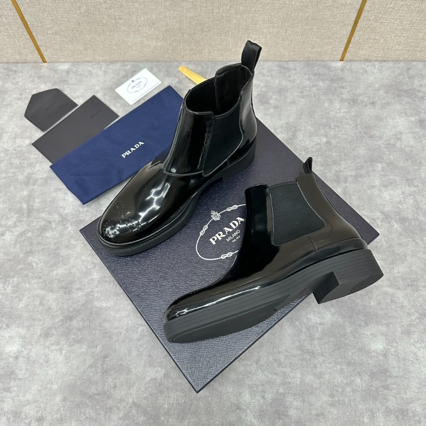 プラダ ブーツ メンズ 優良サイト ノベルティ付き レビュー高リピ率 ブラックエナメル仕様 パンチングデザインモデル_5