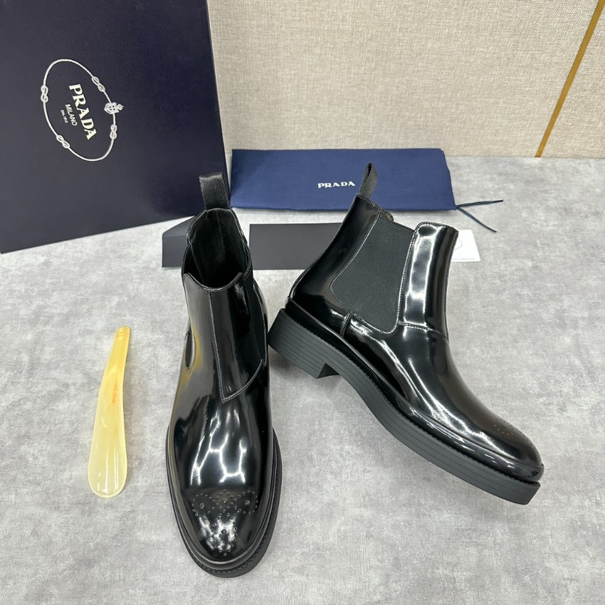 プラダ ブーツ メンズ 優良サイト ノベルティ付き レビュー高リピ率 ブラックエナメル仕様 パンチングデザインモデル_7