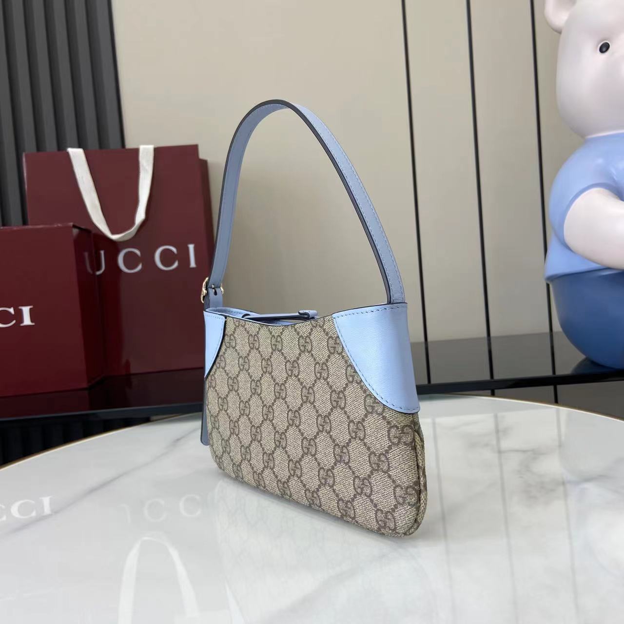 グッチ GGキャンバス ホーボーバッグ ベージュ×ライトブルー コピー 高級感仕上げ 上品デザイン 即納対応 安心サイト 限定販売_2