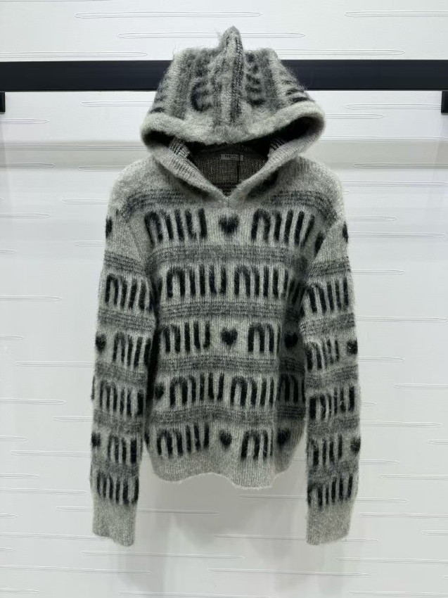 ミュウミュウ フーディ ニット グレー 優良サイト 快適な着心地 上質モヘア素材 通気良好 シンプルデザイン 即納対応 限定入荷_1