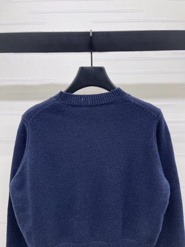 ミュウミュウ ロゴ刺繍 クルーネック ニット セーター ネイビー 格安 シンプルデザイン 上質ウール素材 快適な着心地 即納対応_4
