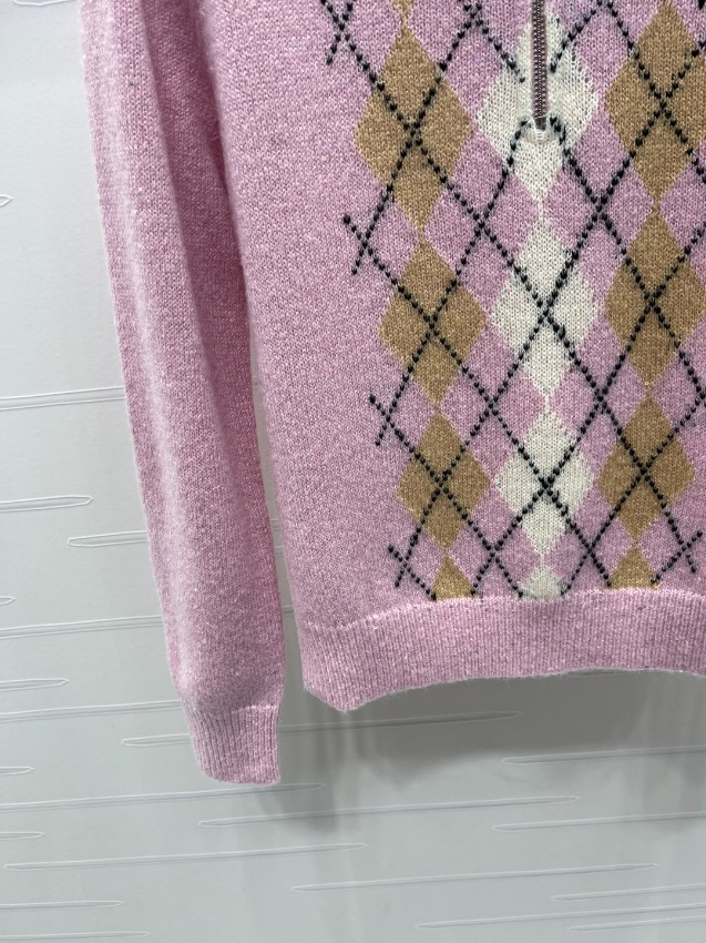 ミュウミュウ アーガイル柄 襟付き ニット セーター ピンク コピー 2025新作 細部まで忠実 高再現度デザイン 即納対応_5